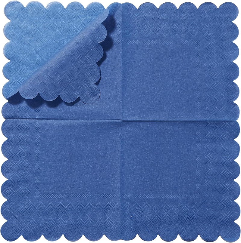 BEFORYOU 100 Pack Cocktail Napkin 2-Ply Scalloped Edged Dessert Napkins Folded 5 x 5 Inches Disposable Napkins for Dinner Wedding Birthday Party Bridal Anniversary Reception Event (Navy Blue) - Image 3